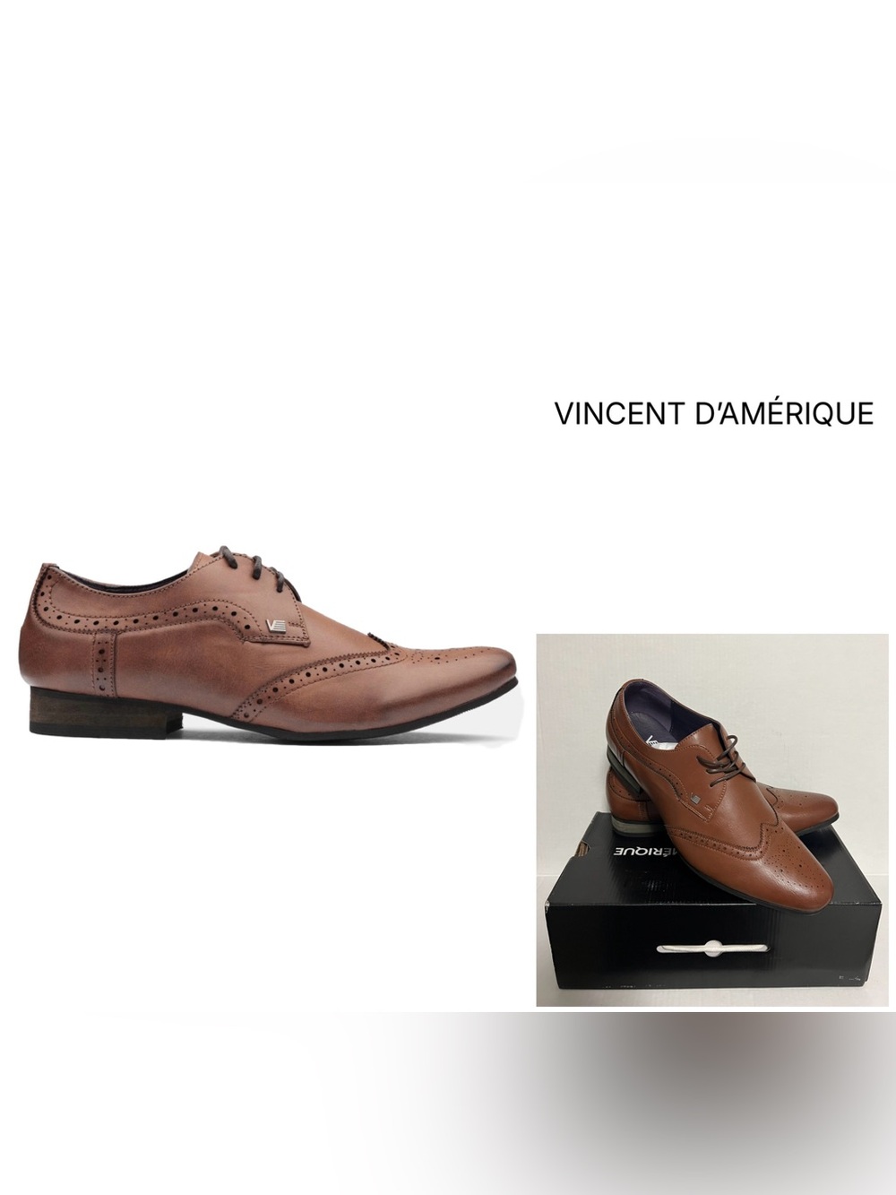 VINCENT D’AMÉRIQUE - 12 - NWT - MENS TAN WINGTOP OXFORD DRESS SHOES